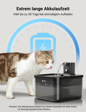 Автоматичний бездротовий фонтан для котів DownyPaws, 2.5 л, з датчиком руху, тиха робота, на акумуляторі, чорний ABS-пластик