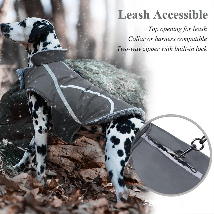 Теплий зимовий одяг для собак VIVAGLORY Frostfit: софтшелл з підкладкою з флісу, захист від снігу та холоду, світловідбиваючі елементи, сірий, XS (37-44см)