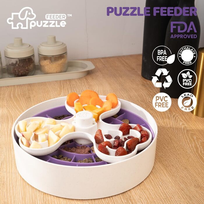 Антишлінговий набір для собак - миска для сухого, вологого та сирого корму | Головоломка для корму для собак для веселих та здорових прийомів їжі | Антишлінговий набір для собак з чотирма лапами, фіолетовий