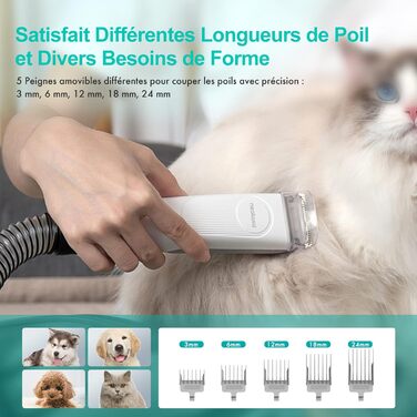 Машинка для стрижки собак Neakasa P1 Pro з пилососом, тиха машинка для собак та котів, професійний набір для грумінгу домашніх тварин, електричний триммер для собак з 5 аксесуарами, білий