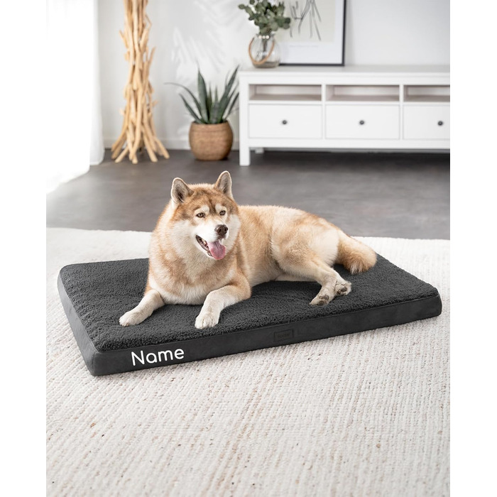 Ортопедичне ліжко для собак Lionto, 112x81x8 см, міцне, з м'яким плюшем, знімний та пральний чохол, водовідштовхувальне, для собак та котів, з нанесенням імені