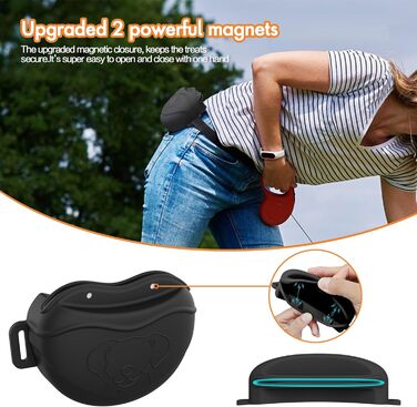 Сумка для ласощів для собак AWINNER – преміум силікон, 4 сильних магніти, регульований поясний ремінь – ідеально для дресирування цуценят та прогулянок на вулиці (чорний)