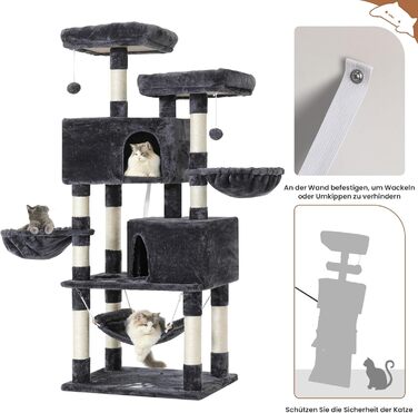 Котячий будиночок MSmask з великою печерою та стовпцями з сизалю, когтеточка для великих котів, сірий