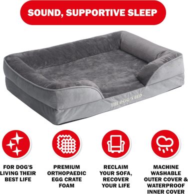 Ортопедичне лежанка для собак з ефектом пам'яті, велика, сіро-срібляста, водонепроникна, знімні чохли