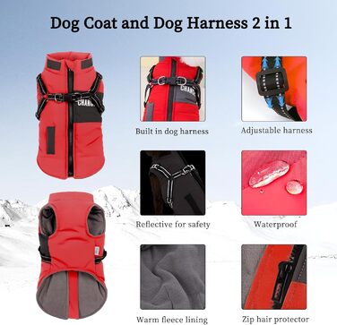 Зимовий одяг для собак, теплий нашийник, одяг для цуценят, куртка для собак, світловідбиваючий нашийник для маленьких та середніх собак, блакитний (M, червоний)