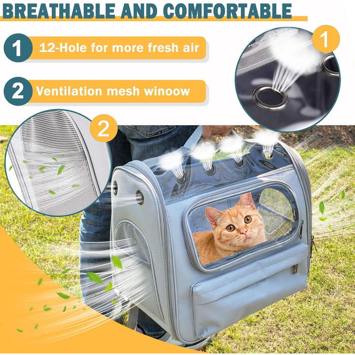 Розширюваний рюкзак для котів та маленьких собак Onebarleycorn, рюкзак-переноска для котів, сірий, до 8 кг