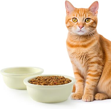 Набір мисок для котів GUUSII HOME (2 шт.) з кераміки, 360 мл, для корму та води, бежевий, 14 см, миски для котів, машиномийні