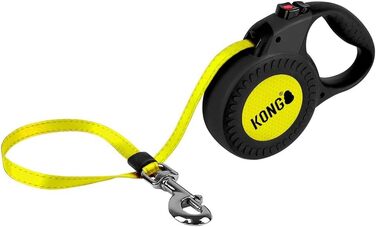 Рулетка для собак KONG 5м, для великих собак до 50кг, розмір L, жовто-чорна, з системою Break & Lock, Soft-grip, світловідбиваючий ремінь