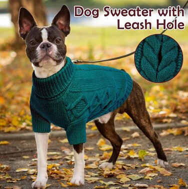 Пуловер для собак на Різдво, теплий зимовий одяг для тварин, зручний вовняний пуловер з коміром для маленьких собак, теплий в'язаний одяг з рукавами для цуценят, зелений (X-Small, павіоновий зелений)