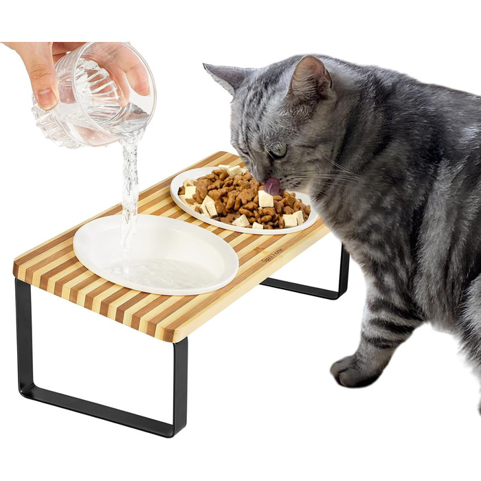 Підвищена годівниця для котів GUUSII HOME: керамічний набір для їжі та води | Ергономічна годівниця для котів з піднятою платформою