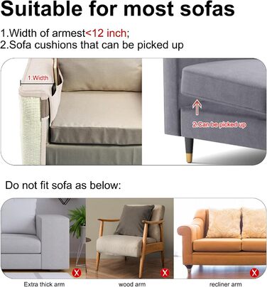 Захист для дивану від кігтів котів, 70 x 50 см, з сизалю, для правої руки. Захист меблів від кігтів котів