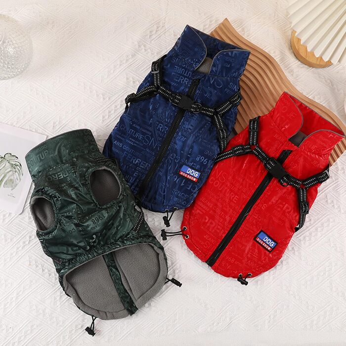 Тепла жилетка для собак, червона, розмір XXL (55 см), непромокаєма, вітронепроникна, з світловідбиваючими смугами, для малих та середніх собак