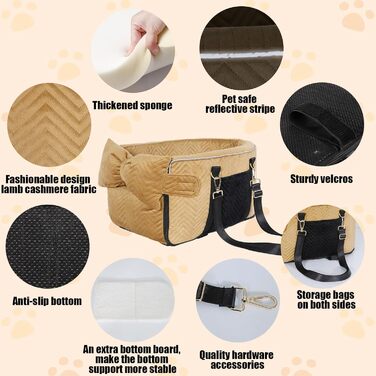 Автокрісло для собак - підставка для тварин у машину з ременем безпеки та м'яким подушками (колір: коричневий)