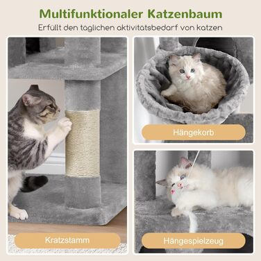 Драбина-стіл для котів Globlazer з 3 будиночками, платформа, 5 сизалевих стовпчиків, кошик та іграшками, 168 см, сірий