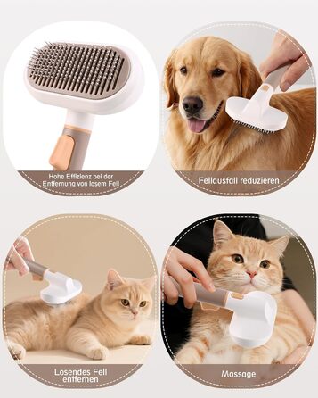 Універсальна щітка для котів та собак з довгим хутром, самоочисна, з нержавіючої сталі, для видалення шерсті та розплутування, з масажними щетинками, зняття шерсті одним натисканням