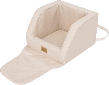 Автокрісло для собак, переноска для собак, лежанка для собак, переноски для тварин, для заднього сидіння, ковдра для собак, корзина для собак, лежанка для котів, для маленьких собак (46x46x31 см), бежева шкіра