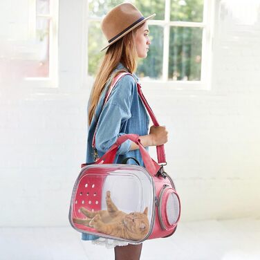 Транспортна переноска для собак та котів PETCUTE, складна та миюча, для подорожей літаком (Рожевий)