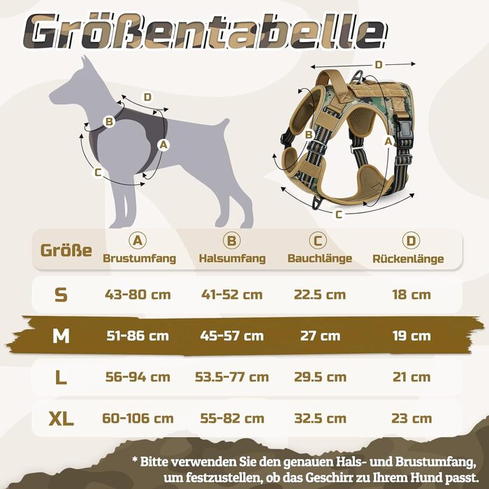 Нашийник для собак Rabbitgoo середнього розміру, анти-тяга, регульований з ручками, міцний, зносостійкий, тактичний, з металевими пряжками, для прогулянок (M, камуфляжний коричневий)