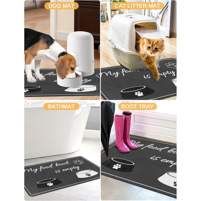 Нековзна килимок-підкладка під миску для собак та котів, сірий, 30 x 50 см