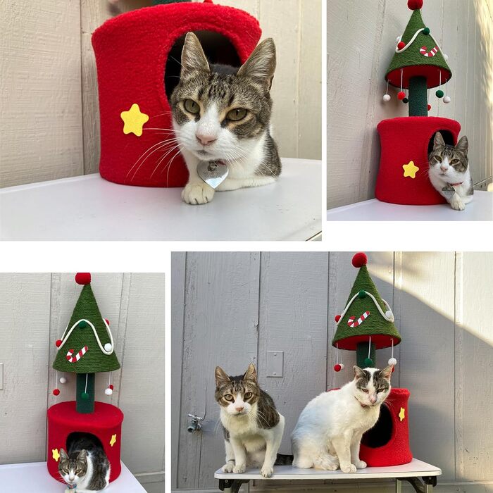 YITAHOME Котячий дряпак-тур для дому, 81,3 см, з котячим будиночком, плюшевим підвісним м'ячиком, новорічний дизайн