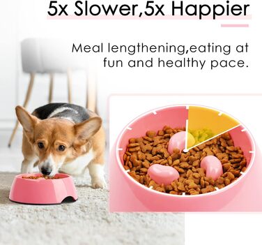 Миска для собак та котів Uperdeign, антизатримка, інтерактивна, 600 мл, рожева