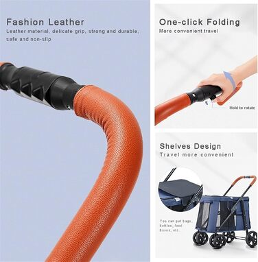 Візок для собак великих порід, прогулянковий візок для тварин до 30 кг, універсальний для собак, котів та інших домашніх улюбленців. Складаний, сірий колір.