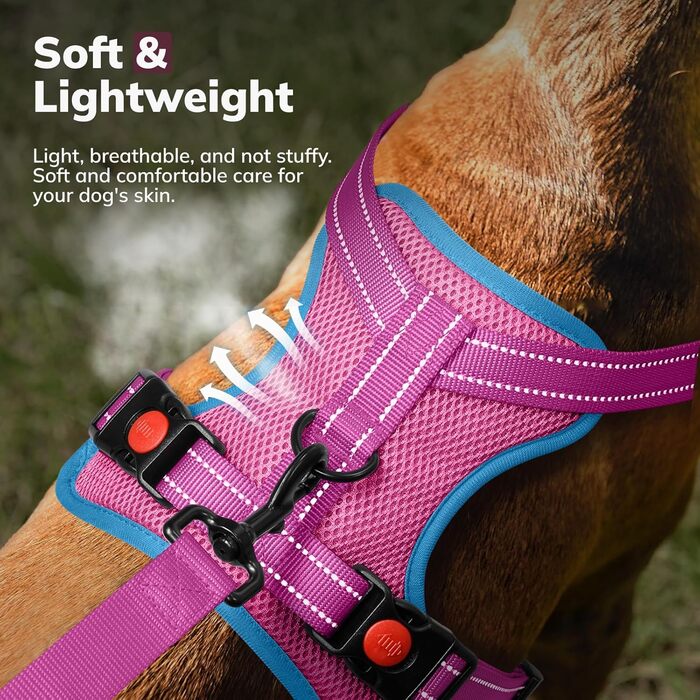Нашийник для собак FAYOGOO без заплутування, з відбиваючими елементами, не тягне, м'який, з підкладкою, для малих, середніх та великих собак, прогулянки (Рожевий, XS)