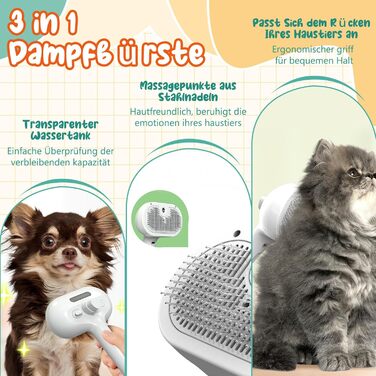 Двокомпонентна щітка для котів з парою, 2 шт. Щітка для котів та собак з розпилювачем, знімна, портативна. Підходить для короткої та довгої шерсті, видалення шерсті та догляду (білий)