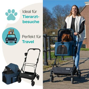 Візок для собак та котів Innopet 2-в-1 - компактний, складаний, з переноскою та підставкою для авто - до 20 кг