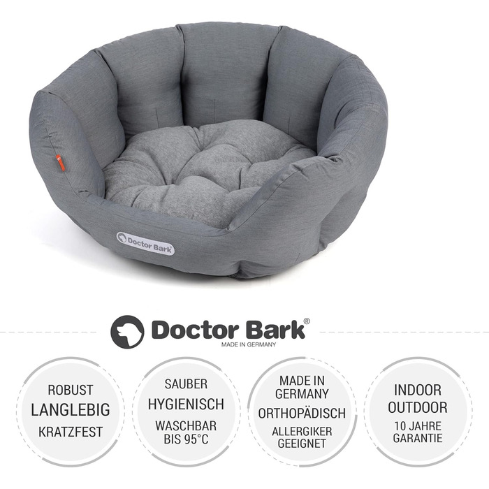 Кругле ліжко для собак Doctor Bark - м'яке, з ортопедичною подушкою, для собак середніх порід, миється до 95°C, Made in Germany (L - 60x50 см, світло-сірий)