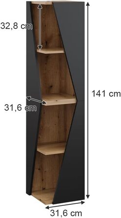 Висока шафа Vicco Benno, дуб, 31,6 x 70,5 см, з відкритими полицями, 2 шт, антрацит