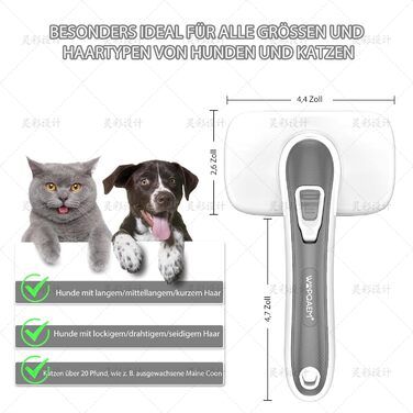 Щітка для вичісування шерсті самоочищувана, для собак та котів з довгою та короткою шерстю, сіра