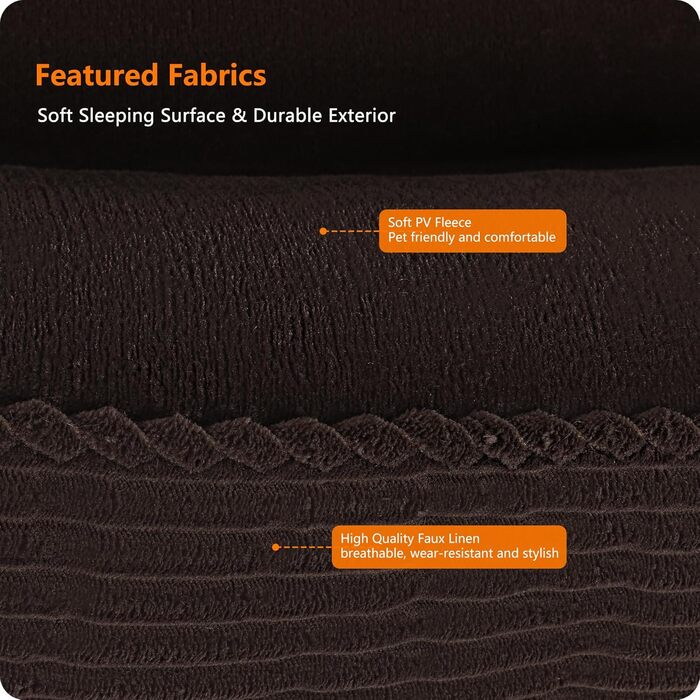 Ліжко для собак з тканини Cord, S/M/L, антиковзаюче, знімний та пральний чохол, м'яке та дихаюче, коричневе, 110 x 85 x 27 см
