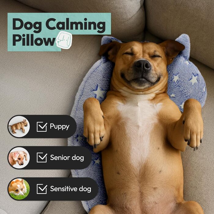 Подушка для собак POMESEA, велика, синього кольору. М'яка подушка для розслаблення з щільної бавовни для підтримки голови, шиї та спини. Машинне прання, зручна іграшка для собак, світиться в темряві.