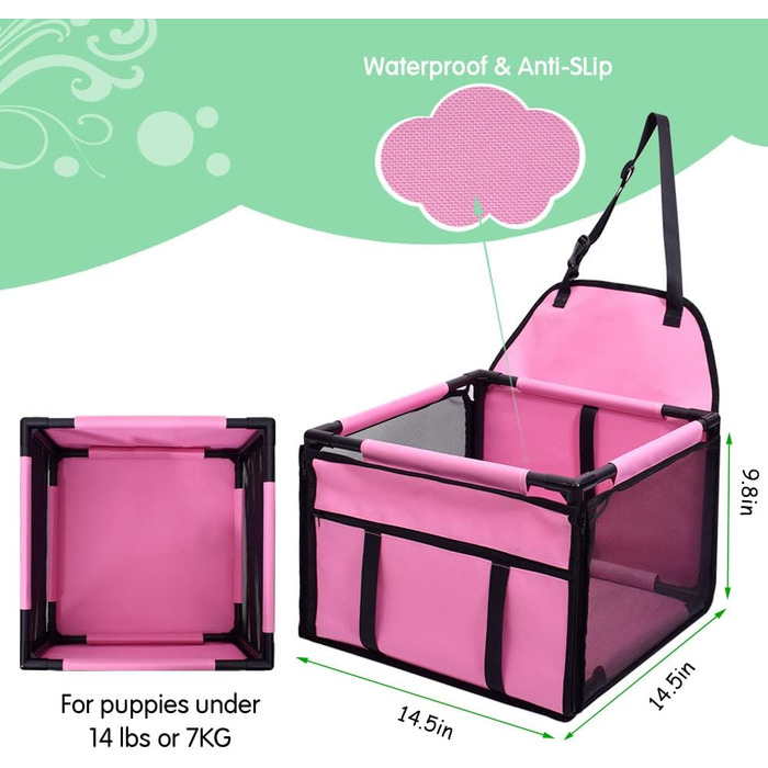 Автокрісло для собак: міцне, водовідштовхувальне, для малих та середніх порід, рожеве, з рамою