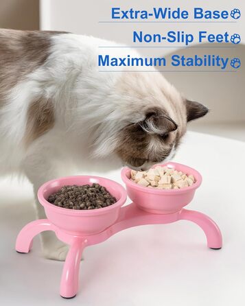 Набір мисок для котів 2 шт. з підняттям - міцні, з широкою основою, нековзні, сумісні з посудомийною машиною, зручні для вусів (Рожевий, Double)