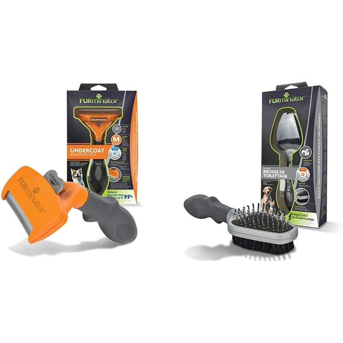 Furminator для собак середнього розміру з довгою шерстю - щітка для видалення підшерстка, покращений дизайн, подвійна щітка для собак та котів