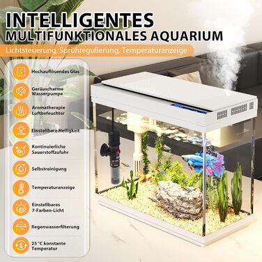 Акваріум Vehipa Nano 9L з підсвіткою, фільтром, обігрівачем та зволожувачем повітря (білий)