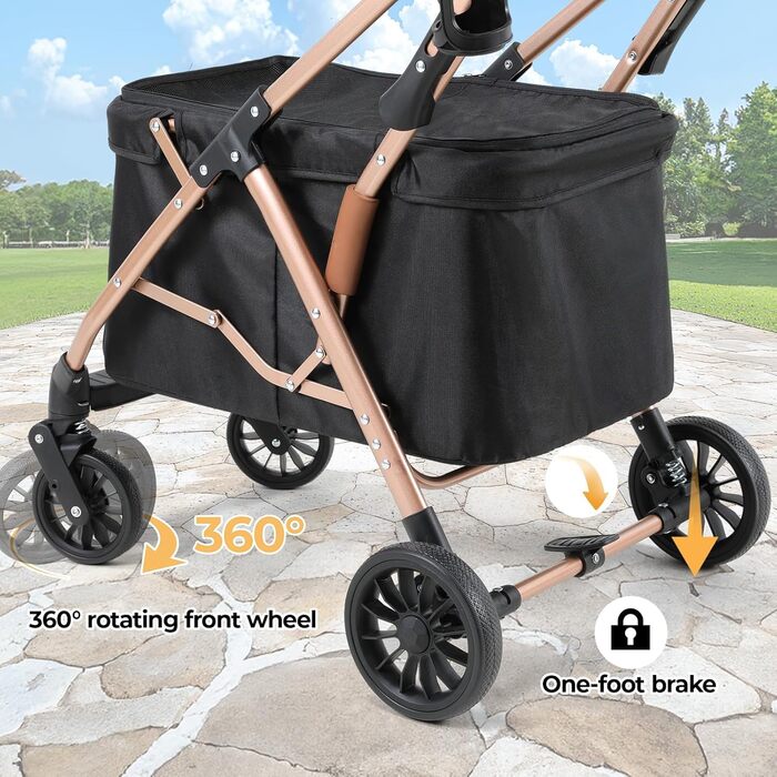 MAMIZO Подвійний візок для собак, переноска для тварин до 15 кг, складаний двоярусний візок для собак, котячий візок на 2 яруси з 4 зносостійкими колесами PU, чорний