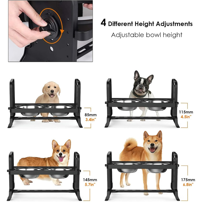 Підвищена годівниця для собак Felenny, регульована висота, 4 рівні, без розливання, повільний диспенсер води для собак та котів