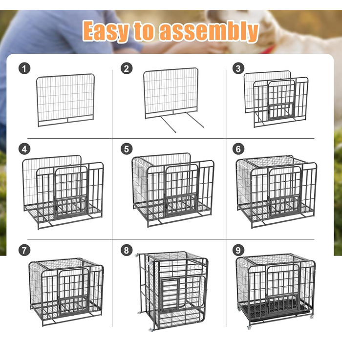 Клітка для собак для дому, ґратчаста клітка-бокс з подвійними дверцятами для великих та середніх собак, клітка для собак у квартиру з знімним піддоном та 2 замикаючими колесами, 79x54x73 см