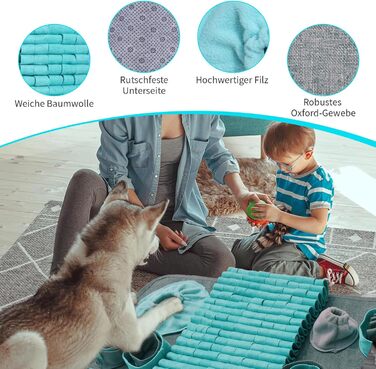 Килимок для собак SchnüFfelteppich, миючий, для тренувань, годівлі, нюховий тренінг, проти нудьги, для цуценят (66 x 42 см), блакитний
