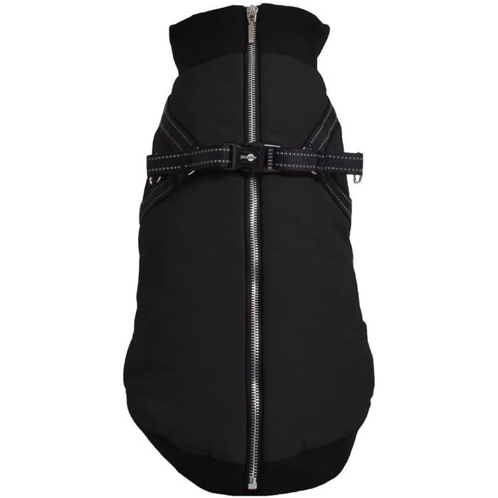 Теплий зимовий одяг для собак Bobby Easy з інтегрованим повідком, чорного кольору, 44 см, флієва підкладка, блискавка зверху, світловідбиваючі елементи