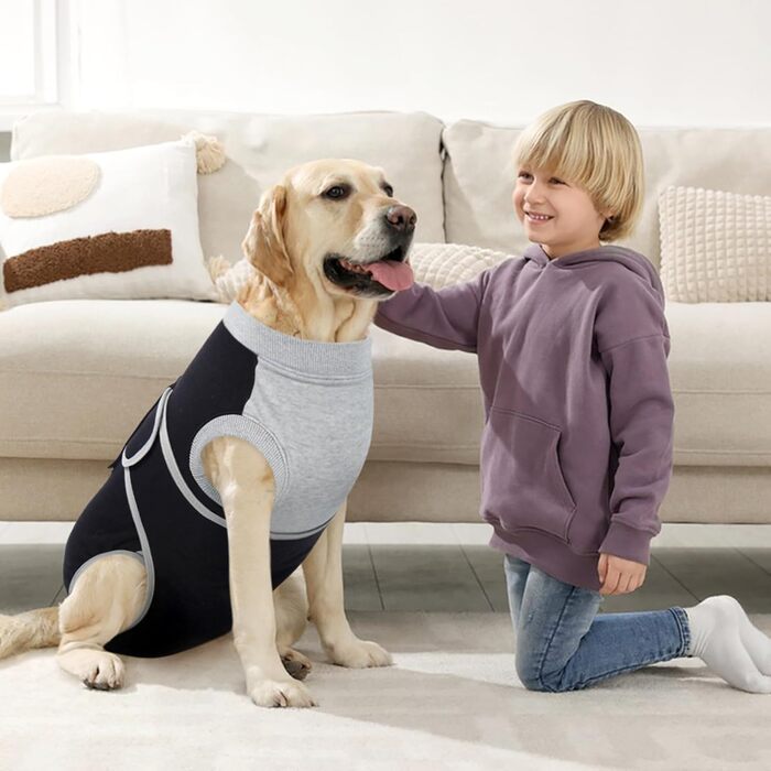 Захисний одяг Kuoser M для собак після операції (для сук та кобелів) – дихаючий захисний костюм, альтернатива електронному нашийнику. Розміри: спина 34-41 см, груди 49-59 см, чорний