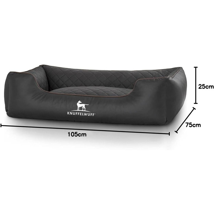 Лягушковий лежак для собак Knuffelwuff Milan, XL, 105 x 75 см, штучна шкіра, чорний, знімний, миючий