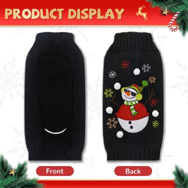 Святий Вечірній Пуловер для Собак, Милий Олень, Пуловер для Домашніх Тварин, Теплий, Середніх та Великих Собак та Кішок (XXL) (L, Чорний Сніговик)