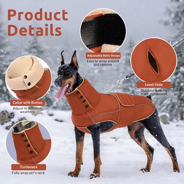 Теплий зимовий одяг для собак ASENKU: куртка та одяг для великих собак з відбиваючим коміром, водонепроникний, кольору червоно-коричневого, розмір 3XL