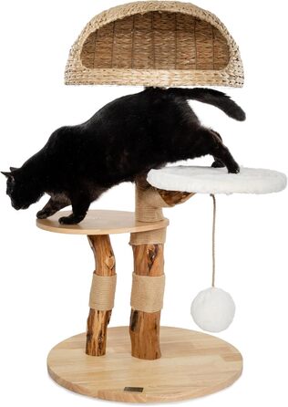 Драбинка для котів Bontoy Stella з дерева, 109 см: міцна, з великим лежанкою та іграшкою, 2 сходинки