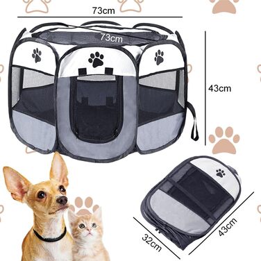 Клітка-забіг для цуценят та собак, складана, сірого кольору, 73x73x43 см