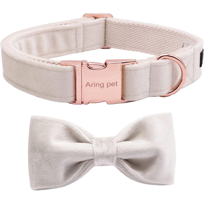 Елегантний ошийник для собак Aring з краваткою, велюровий, регульований, м'який, білий. Подарунок для дівчаток та хлопчиків